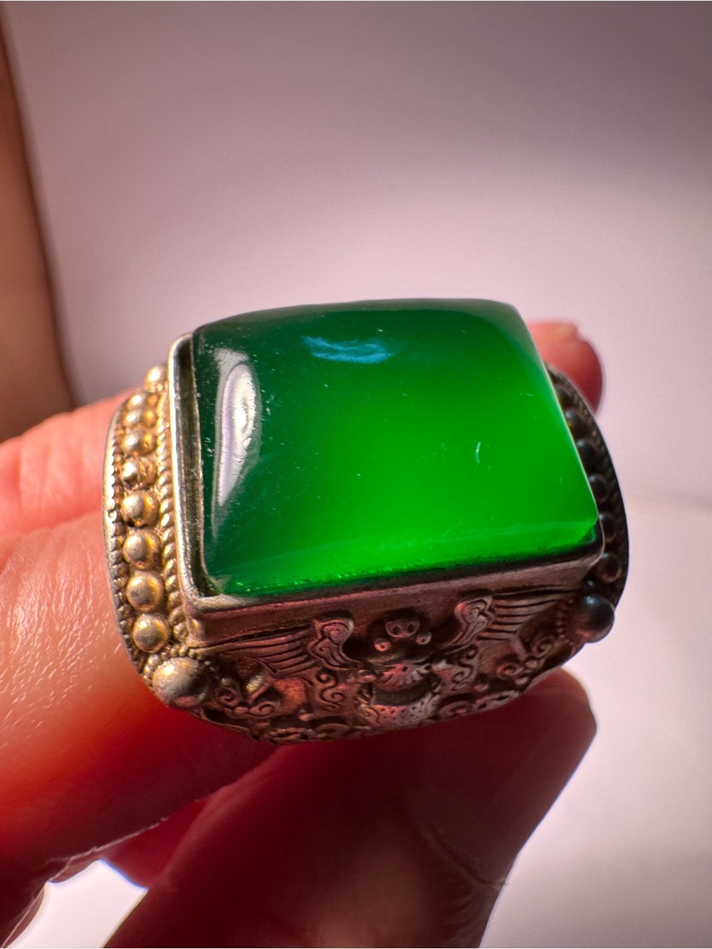 Green Gemstone Statement Ring - Bold Green Cabochon Women’s Jewelry